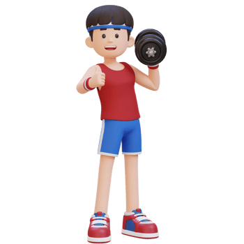3D Sportsman Character Giving a Thumbs Up While Holding Dumbbell png