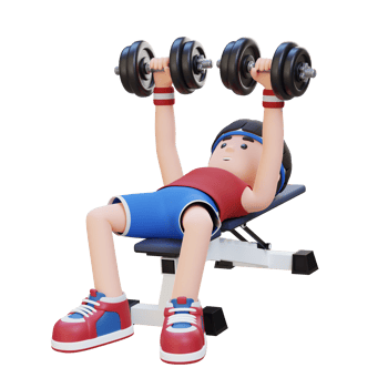 3D Sportsman Character Sculpting Muscular Physique with Dumbbell Bench Press png