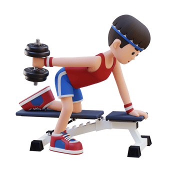 3D Sportsman Character Sculpting Triceps with Dumbbell Kickback Exercise png