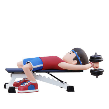 3D Sportsman Character Strengthening Back and Chest with Dumbbell Pullover Exercise png