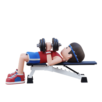3D Sportsman Character Enhancing Upper Body Strength with Dumbbell Close Grip Bench Press png