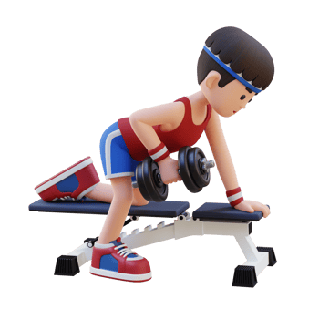 3D Sportsman Character Sculpting Back Muscles with Dumbbell Row Exercise png