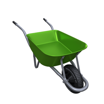 green wheelbarrow with a black wheel png