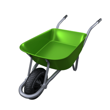 green wheelbarrow with a black wheel png