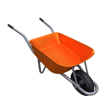 orange wheelbarrow with a black wheel png