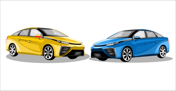 a set of blue and yellow cars vector