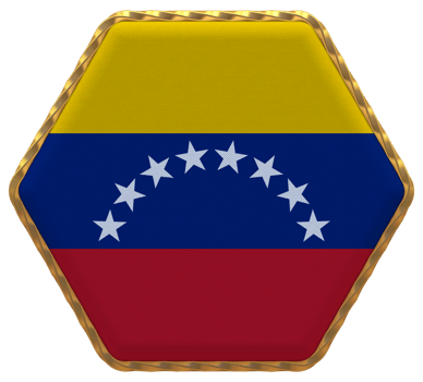 Bolivarian Republic of Venezuela Flag in Hexagon Shape with Gold Border, Bump Texture, 3D Rendering png