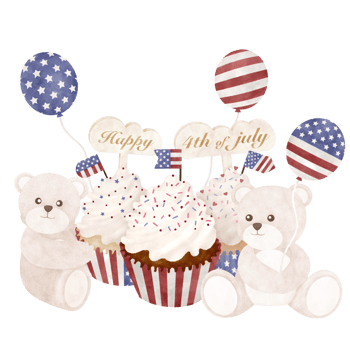 Cute bear cartoon Fourth of July png