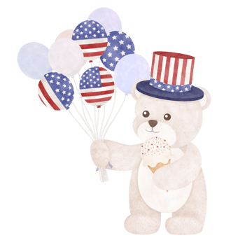 Cute bear cartoon Fourth of July png