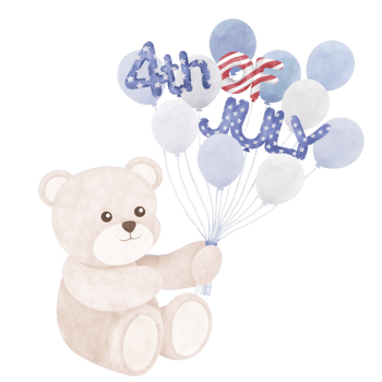 Cute bear cartoon Fourth of July png