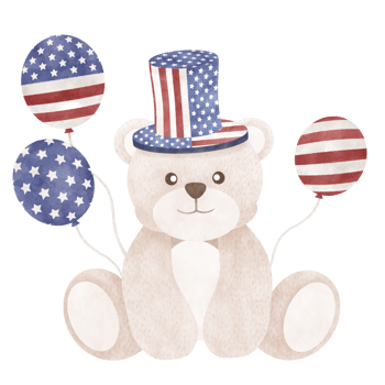 Cute bear cartoon Fourth of July png