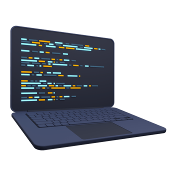 3d laptop and program code development. Web coding concept. Coding screen 3d rendering. 3d rendering of laptop. 3d render illustration png