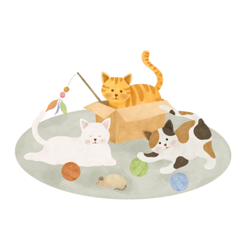 cute cats play with toys cartoon illustration png