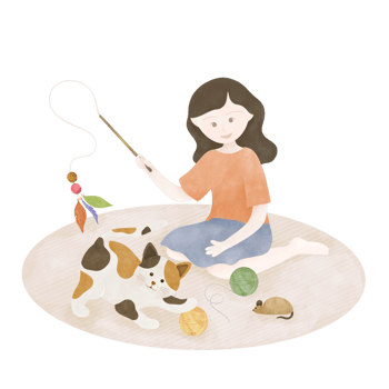 Woman playing with a cat png