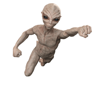 Grey alien on transparent background, 3d render png