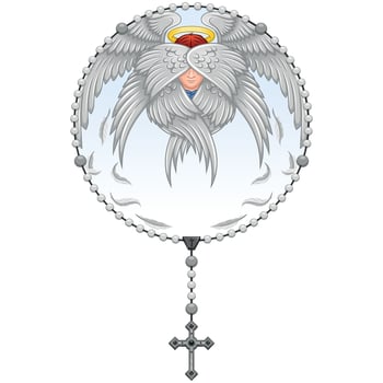 Seraphim with rosary with christian cross vector