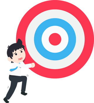 SD Business Man Pushing a giant Target upwards is so very difficult png