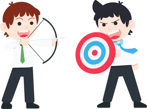 SD Business Man stand and holding a shield in the form of a target And colleagues held a bow aim to target png