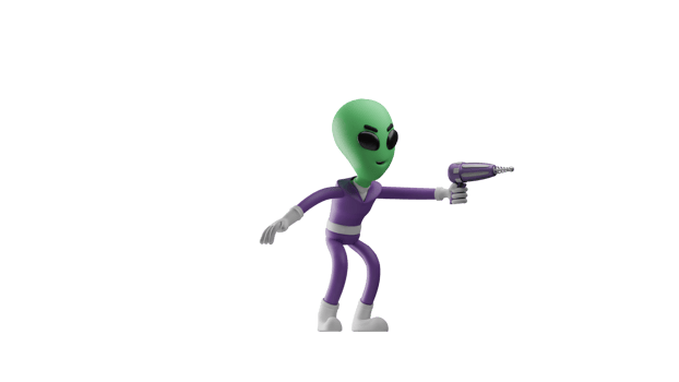 3D illustration. Horrible Alien 3D cartoon character. The alien bring drills. The alien pointed its drill forward and seemed to scare someone. 3D cartoon character png