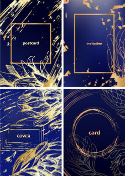 wedding or valentine's day cards with gold protea king flowers on blue. Spring and summer botanical  template for banner wedding or greeting card, postcard and cover. vector
