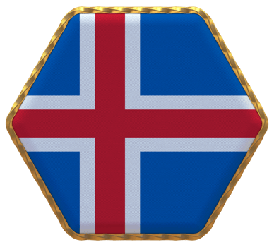 Iceland Flag in Hexagon Shape with Gold Border, Bump Texture, 3D Rendering png