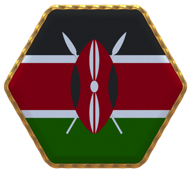 Kenya Flag in Hexagon Shape with Gold Border, Bump Texture, 3D Rendering png