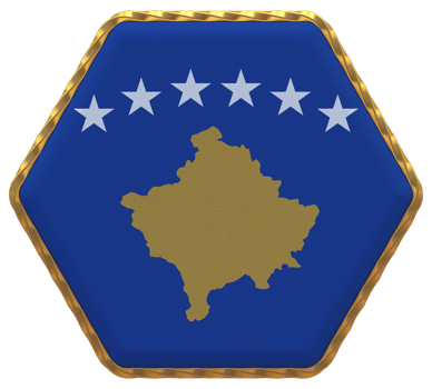 Kosovo Flag in Hexagon Shape with Gold Border, Bump Texture, 3D Rendering png