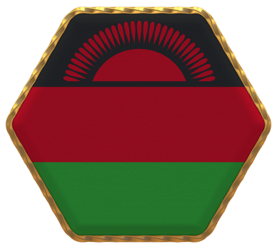 Malawi Flag in Hexagon Shape with Gold Border, Bump Texture, 3D Rendering png