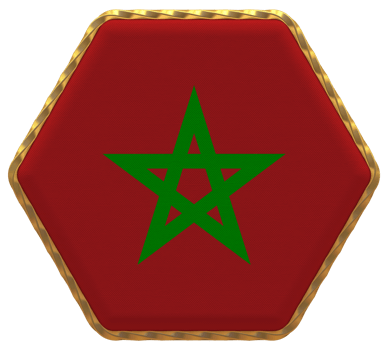 Morocco Flag in Hexagon Shape with Gold Border, Bump Texture, 3D Rendering png