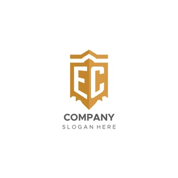 Monogram EC logo with shield geometric shape, elegant luxury initial logo design vector