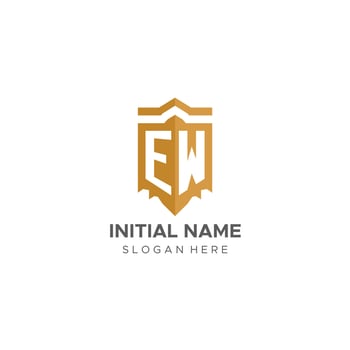 Monogram EW logo with shield geometric shape, elegant luxury initial logo design vector