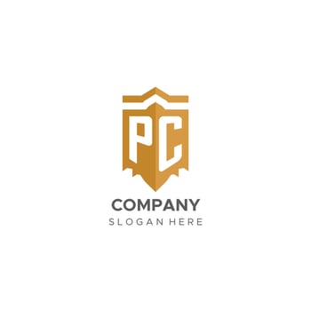 Monogram PC logo with shield geometric shape, elegant luxury initial logo design vector