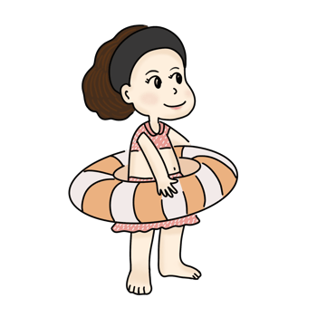 A cute girl with rubber ring on summer vacation. png