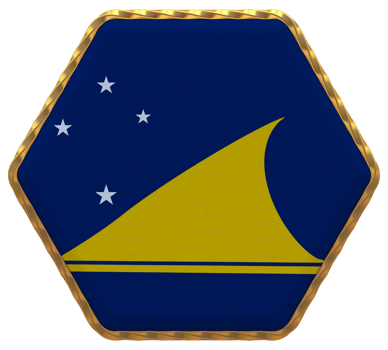 Tokelau Islands Flag in Hexagon Shape with Gold Border, Bump Texture, 3D Rendering png