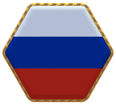 Russia Flag in Hexagon Shape with Gold Border, Bump Texture, 3D Rendering png