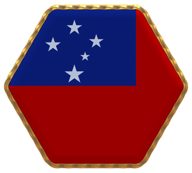 Samoa Flag in Hexagon Shape with Gold Border, Bump Texture, 3D Rendering png