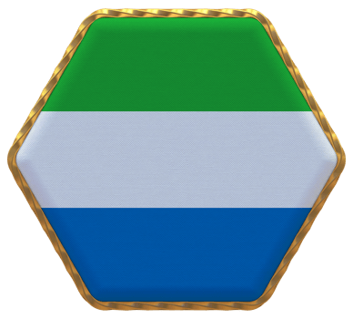 Sierra Leone Flag in Hexagon Shape with Gold Border, Bump Texture, 3D Rendering png