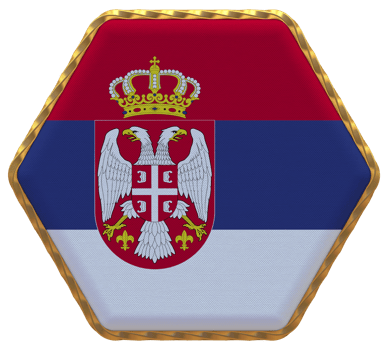 Serbia Flag in Hexagon Shape with Gold Border, Bump Texture, 3D Rendering png