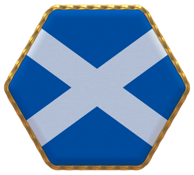 Scotland Flag in Hexagon Shape with Gold Border, Bump Texture, 3D Rendering png