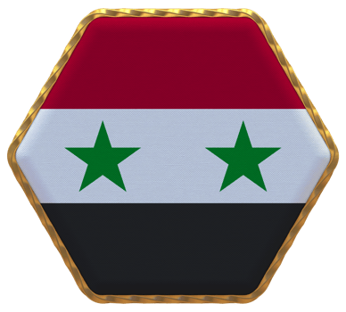 Syria Flag in Hexagon Shape with Gold Border, Bump Texture, 3D Rendering png