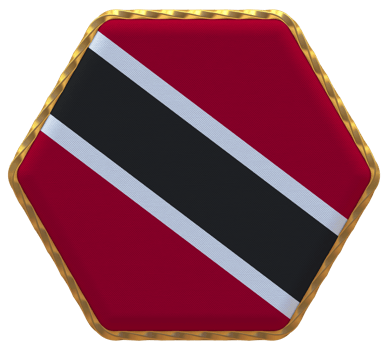 Trinidad and Tobago Flag in Hexagon Shape with Gold Border, Bump Texture, 3D Rendering png
