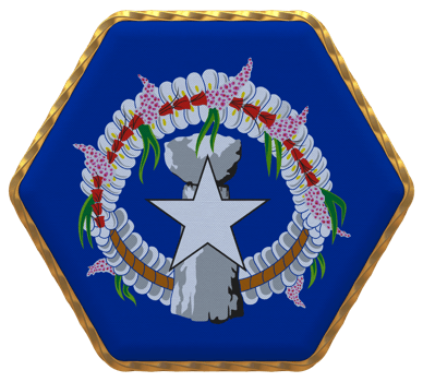 Northern Mariana Islands Flag in Hexagon Shape with Gold Border, Bump Texture, 3D Rendering png