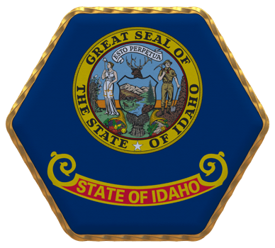 State of Idaho Flag in Hexagon Shape with Gold Border, Bump Texture, 3D Rendering png