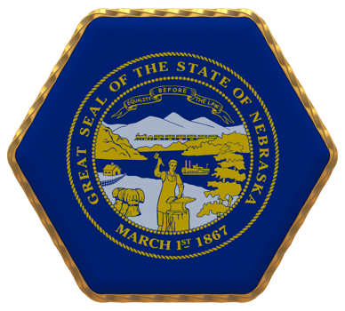 State of Nebraska Flag in Hexagon Shape with Gold Border, Bump Texture, 3D Rendering png