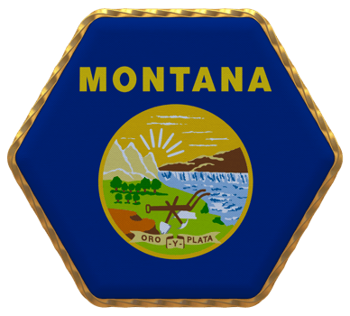 State of Montana Flag in Hexagon Shape with Gold Border, Bump Texture, 3D Rendering png