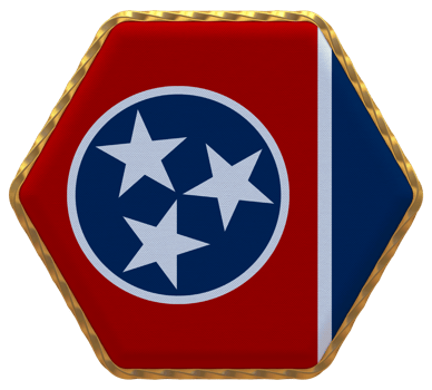 State of Tennessee Flag in Hexagon Shape with Gold Border, Bump Texture, 3D Rendering png