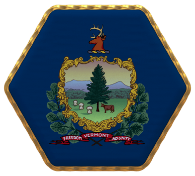 State of Vermont Flag in Hexagon Shape with Gold Border, Bump Texture, 3D Rendering png