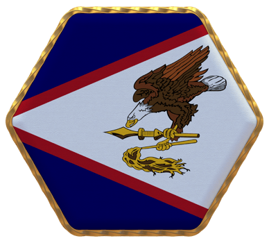 American Samoa Flag in Hexagon Shape with Gold Border, Bump Texture, 3D Rendering png
