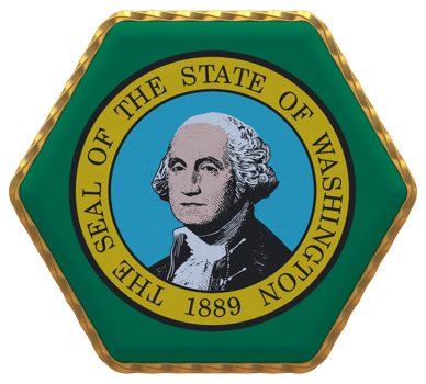 State of Washington Flag in Hexagon Shape with Gold Border, Bump Texture, 3D Rendering png