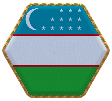 Uzbekistan Flag in Hexagon Shape with Gold Border, Bump Texture, 3D Rendering png